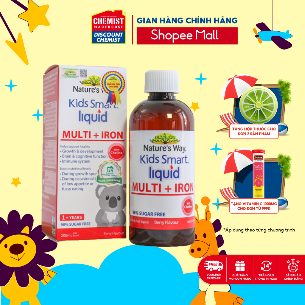 Siro Nature's Way Kids Smart Multi Iron Liquid của Úc lọ 200ml bổ sung sắt và các vi chất cần thiết cho trẻ nhỏ