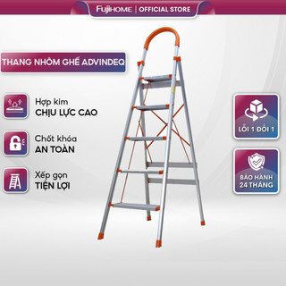 Thang ghế nhôm chữ A 3-4-5 bậc bản to tay vịn cao 1,2M-1,4M-1,65M xếp gọn ADVINDEQ,Thang chữ A gia đình xếp gọn đa năng