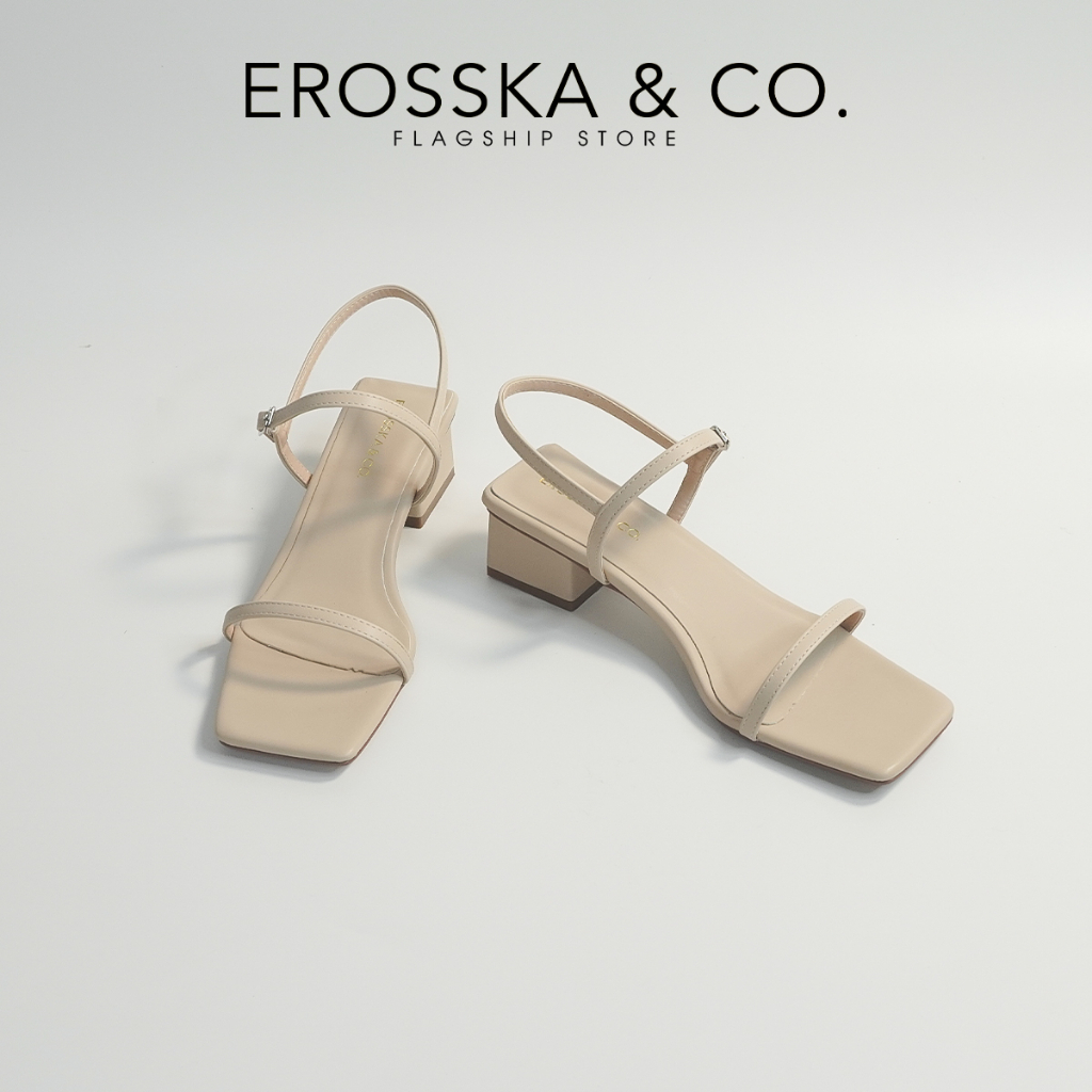 Erosska - Giày sandal cao gót nữ hở mũi quai mảnh gót vuông cao 4cm màu đen - EMO79