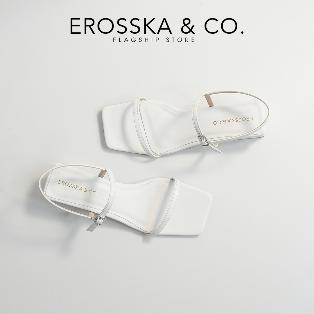 Erosska - Giày sandal cao gót nữ hở mũi quai mảnh gót vuông cao 4cm màu đen - EMO79