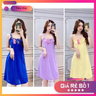 Đầm ngủ thun lạnh phối ren mặc mát Đầm mặc nhà-đầm bảng