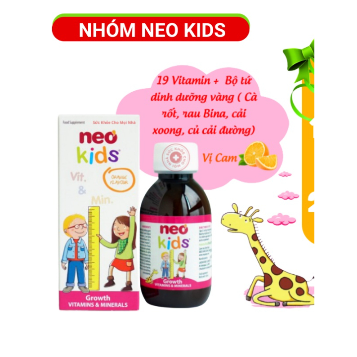 Neo Kids Growth - Bổ sung 18 Vitamin và khoáng chất, Hỗ trợ bé biếng ăn, Tiêu hóa kém, Ốm yếu [ Lọ150ml ]