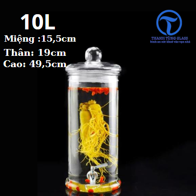 Bình ngâm rượu thủy tinh trụ trơn 10 lít. có vòi & không vòi