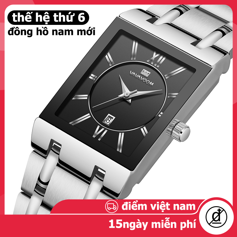 Đồng hồ nam dây thép quay số vuông đồng hồ nam chính hãng lịch chống nước chống bức xạ đồng hồ nam