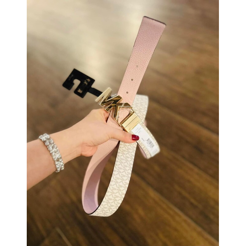 Nịt / dây lưng MK belt 1 mặt trắng logo và 1 mặt Hồng trơn