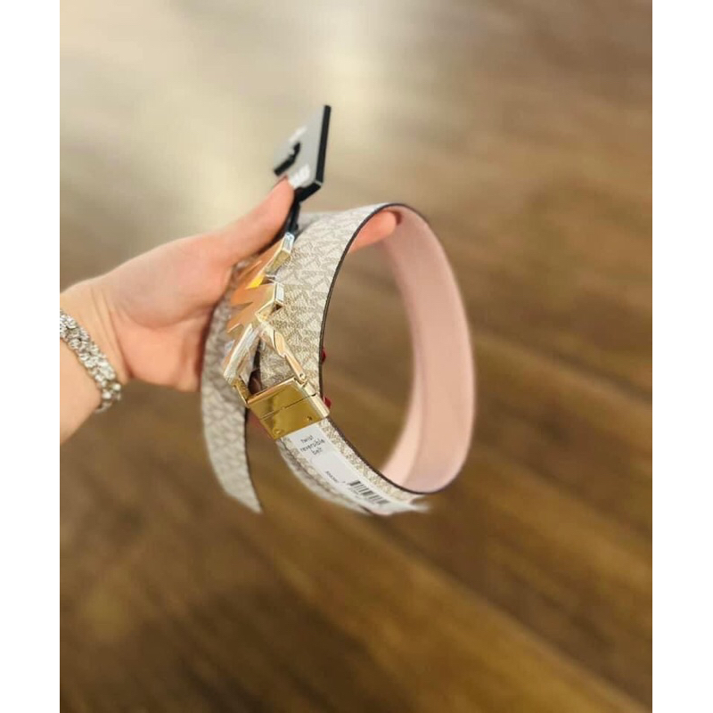 Nịt / dây lưng MK belt 1 mặt trắng logo và 1 mặt Hồng trơn