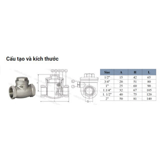 Van ren 1 chiều lá lật inox 201 dn15 đến dn50