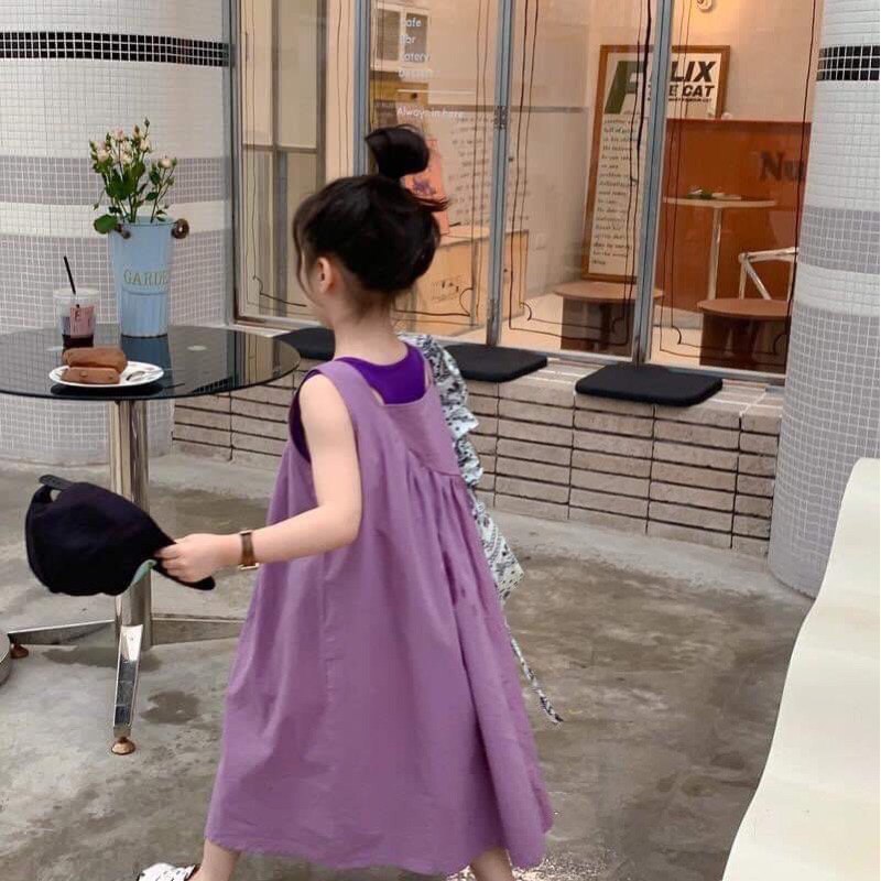 Đầm bé gái  đầm tím bên trong có áo 3 lỗ phối size 10-38kg