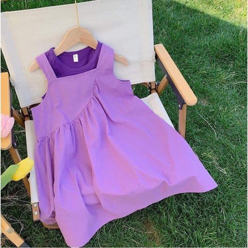Đầm bé gái  đầm tím bên trong có áo 3 lỗ phối size 10-38kg