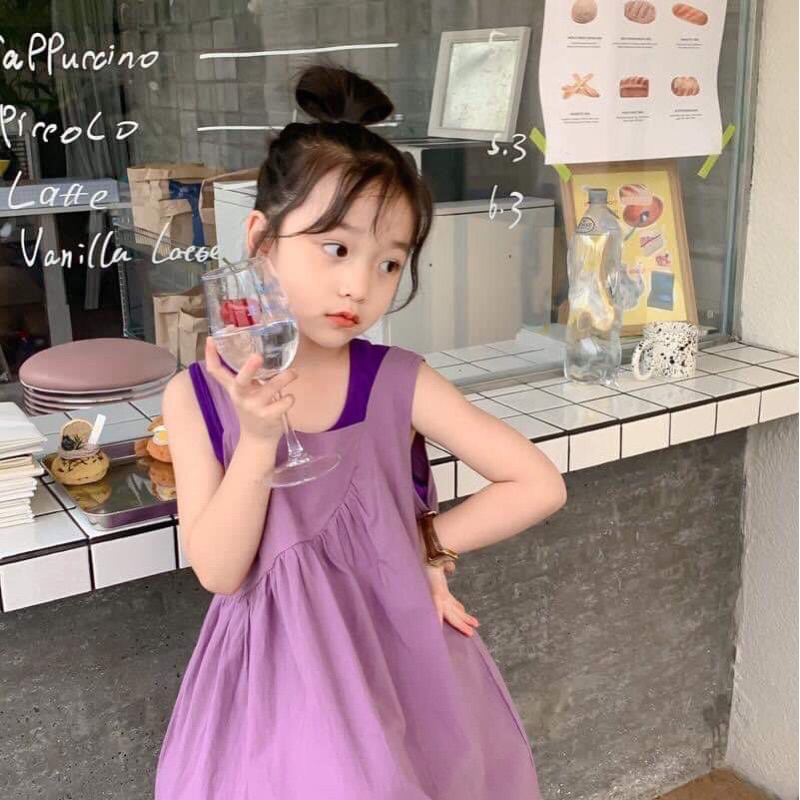 Đầm bé gái  đầm tím bên trong có áo 3 lỗ phối size 10-38kg