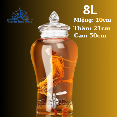 Bình thủy tinh có vòi 8 lít sâm chân mây có van & không van