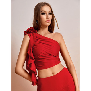 Áo croptop lệch vai hoa 3D siêu hot
