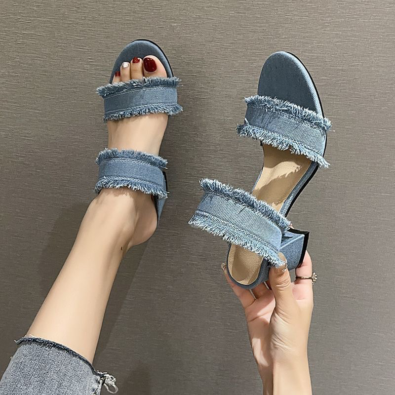Dép 2 quai tua Vải jeans 2023