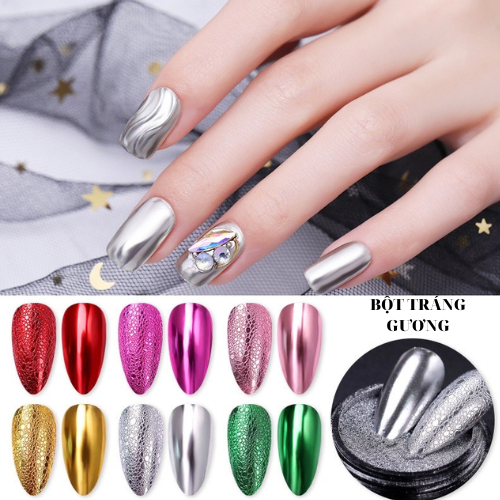 Bột tráng gương nail dạng nén 4 màu/hộp - Bột trang trí móng nhiều màu, siêu bám