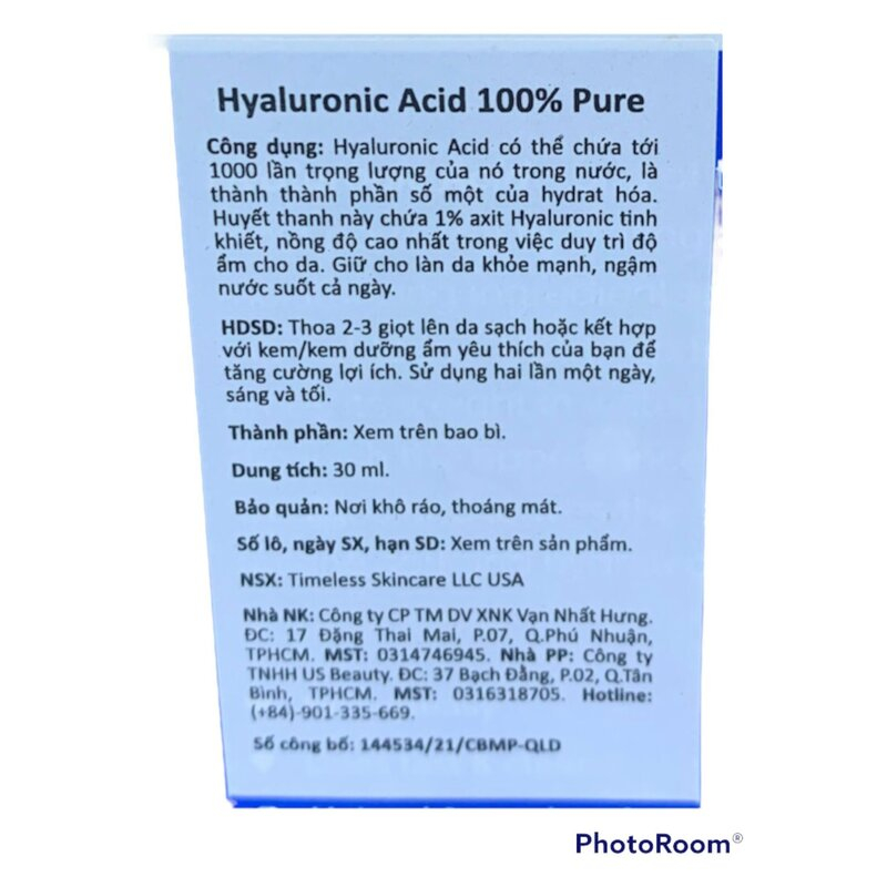 Tinh chất cấp nước 𝗧𝗶𝗺𝗲𝗹𝗲𝘀𝘀 𝗛𝗔 𝗦𝗘𝗥𝗨𝗠 Hyaluronic Acid 100% Pure