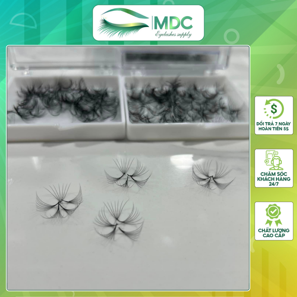 Mi Fan Sẵn 6D MDC LASHES độ cong C - CC - D, độ dày 0.07 1 hộp 500 fan siêu mềm
