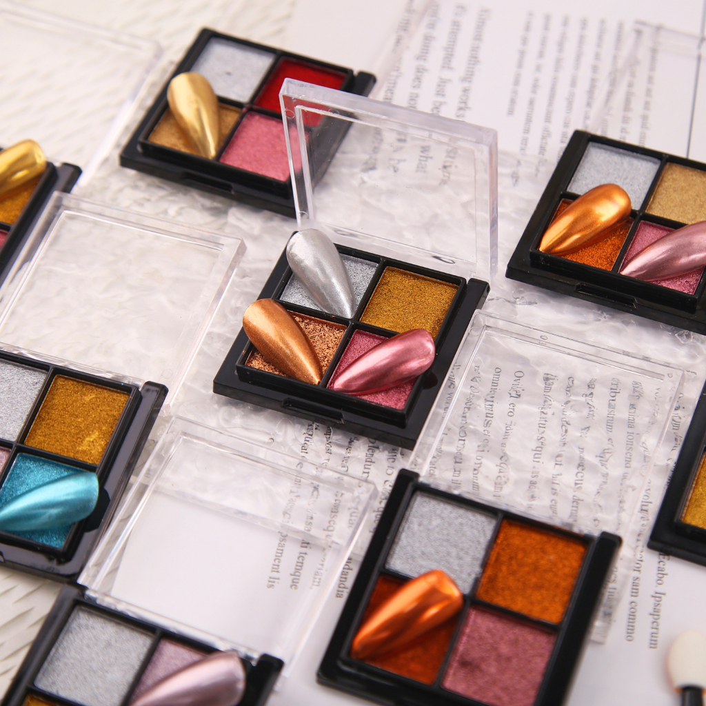 Bột tráng gương nail dạng nén 4 màu/hộp - Bột trang trí móng nhiều màu, siêu bám