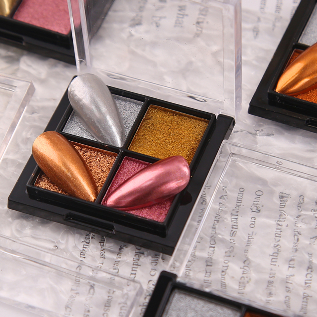 Bột tráng gương nail dạng nén 4 màu/hộp - Bột trang trí móng nhiều màu, siêu bám