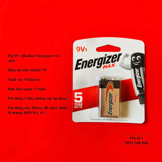 Pin 9V Alkaline Energizer max 522-BP1 chính hãng vỉ 1 viên