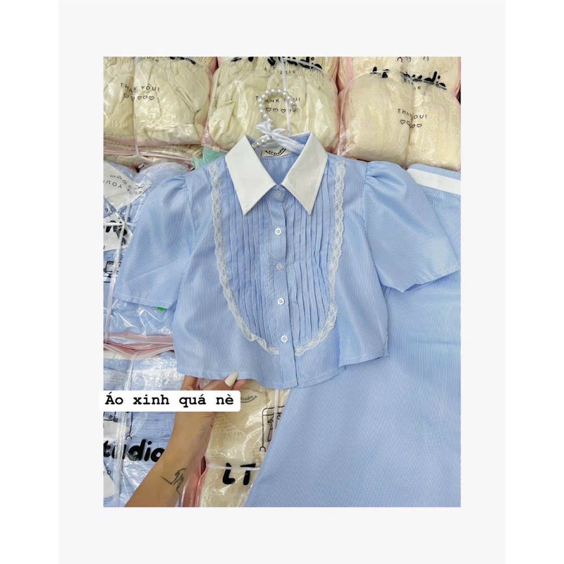 SET ÁO CROPTOP XANH SỌC CHÂN VÁY MIDI