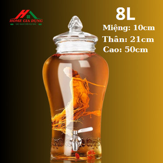 Bình thủy tinh sâm chân mây có vòi 8 lít ( DUNG TÍCH THỰC 7.5L )