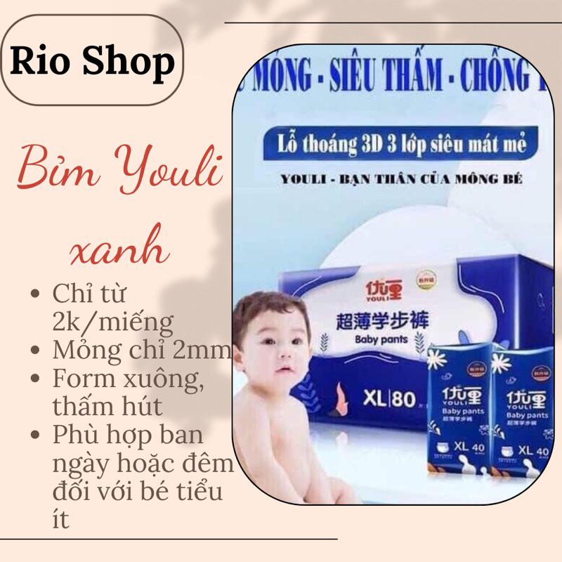 Tã/Bỉm Youli xanh S54/M46/L42/XL40/XXL36/XXXL34