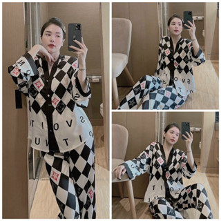  BỘ PIJAMA LỤA SATIN CAO CẤP CHIẾC CÚC ĐEN 