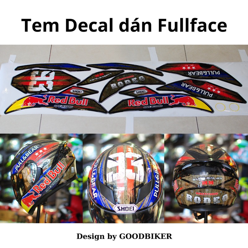 Tem dán mũ bảo hiểm Fullface Redbull