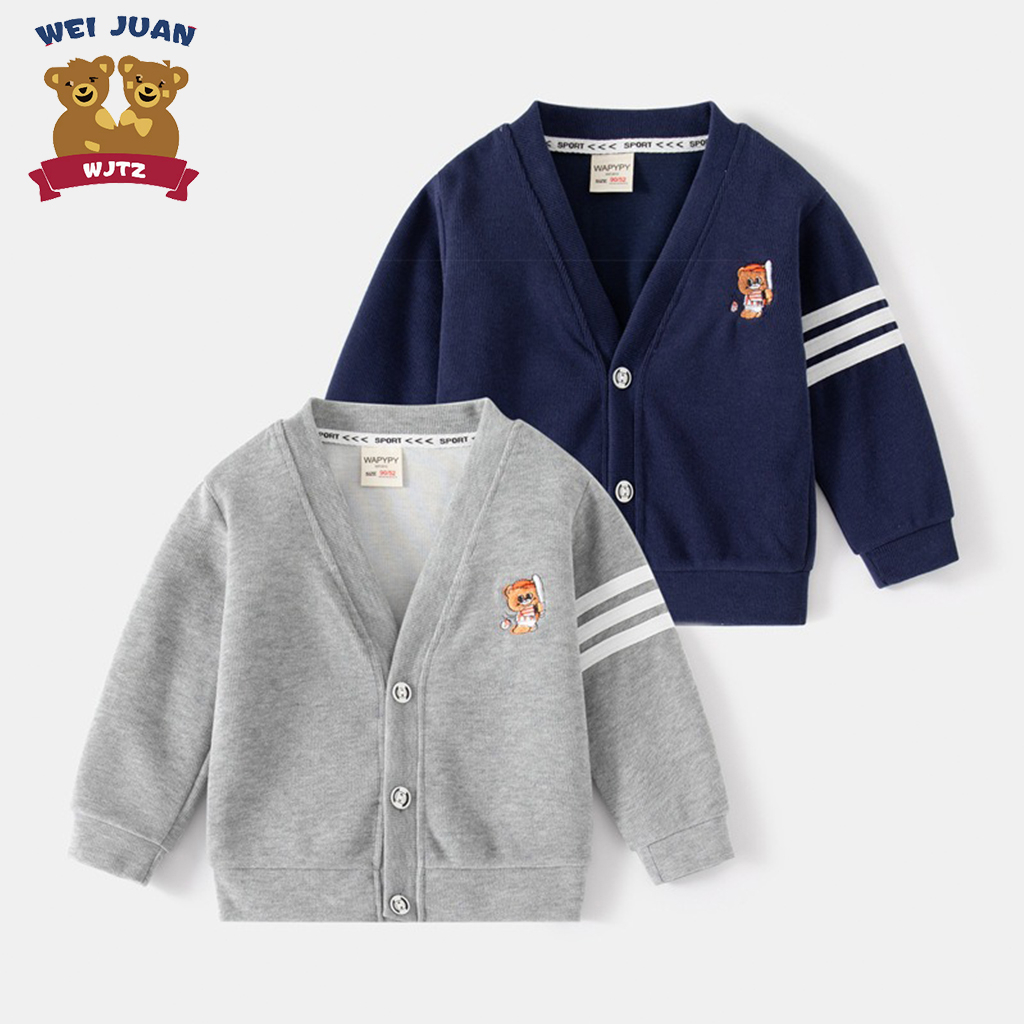 Áo khoác cardigan cho bé WAPYPY áo len khoác thu đông họa tiết gấu đáng yêu hàng xuất Âu Mỹ