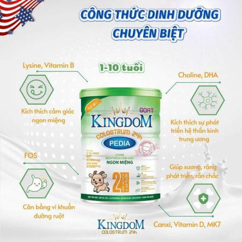 Tặng 6 HŨ yến 15% - Sữa bột Kingdom colostrum BIẾNG ĂN (sữa dê) 900g