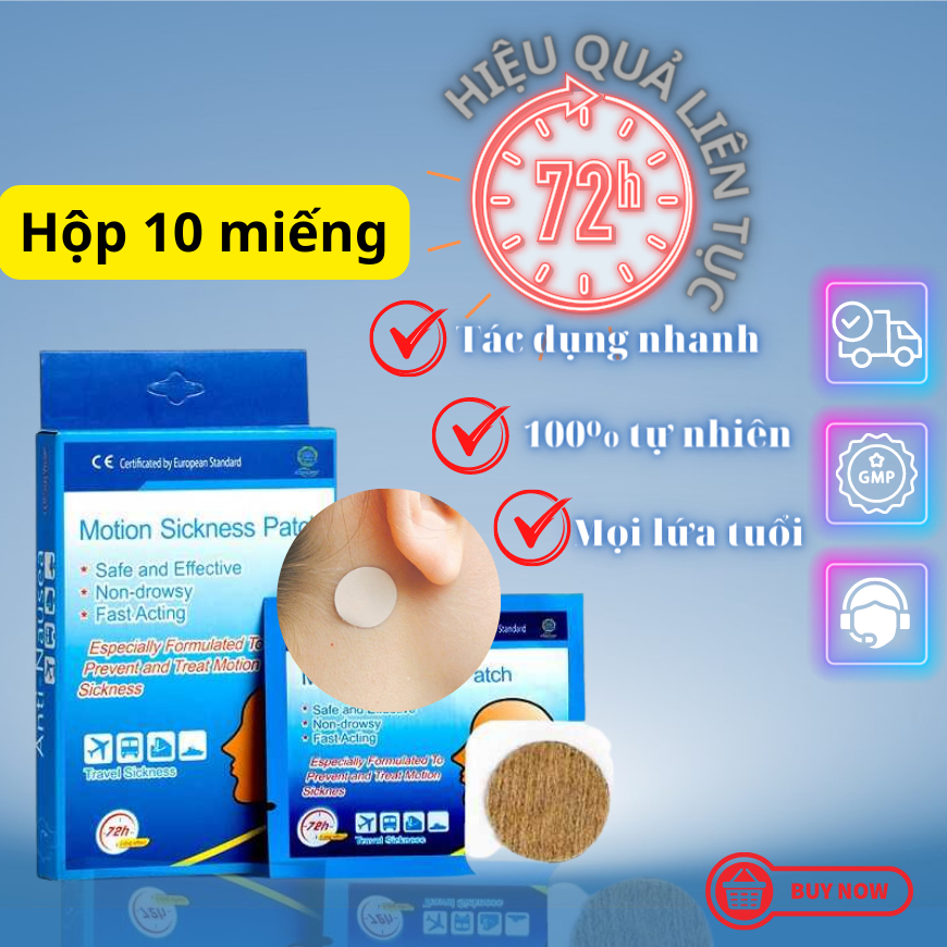 Miếng dán say tàu xe MOTION SICKNESS PATCH  say tàu xe hiệu quả- Hộp 10 miếng
