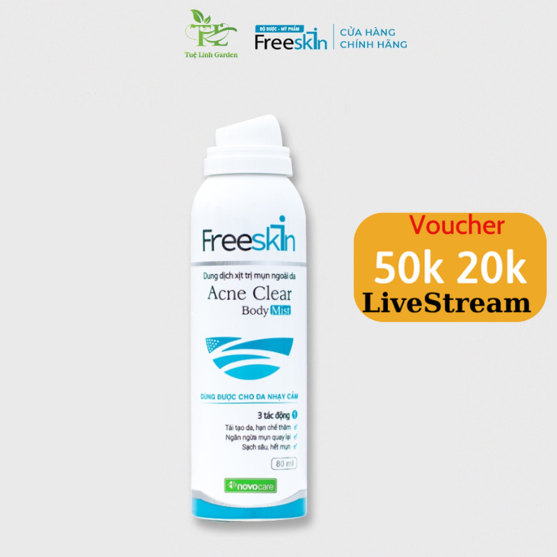 Xịt mụn lưng, ngực, mông FreeSkin giảm mụn, mờ thâm giản viêm nang lông 80ml Tuệ Linh Garden