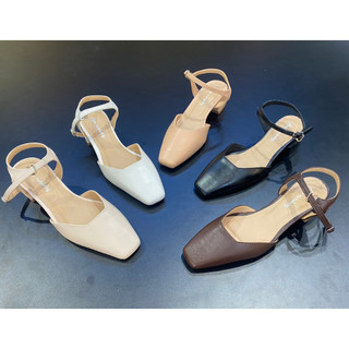 Giày sandal mũi vuông bít mũi cổ vuông 3 phân Annmodels chất liệu da thật cao cấp _SD3004CVDT