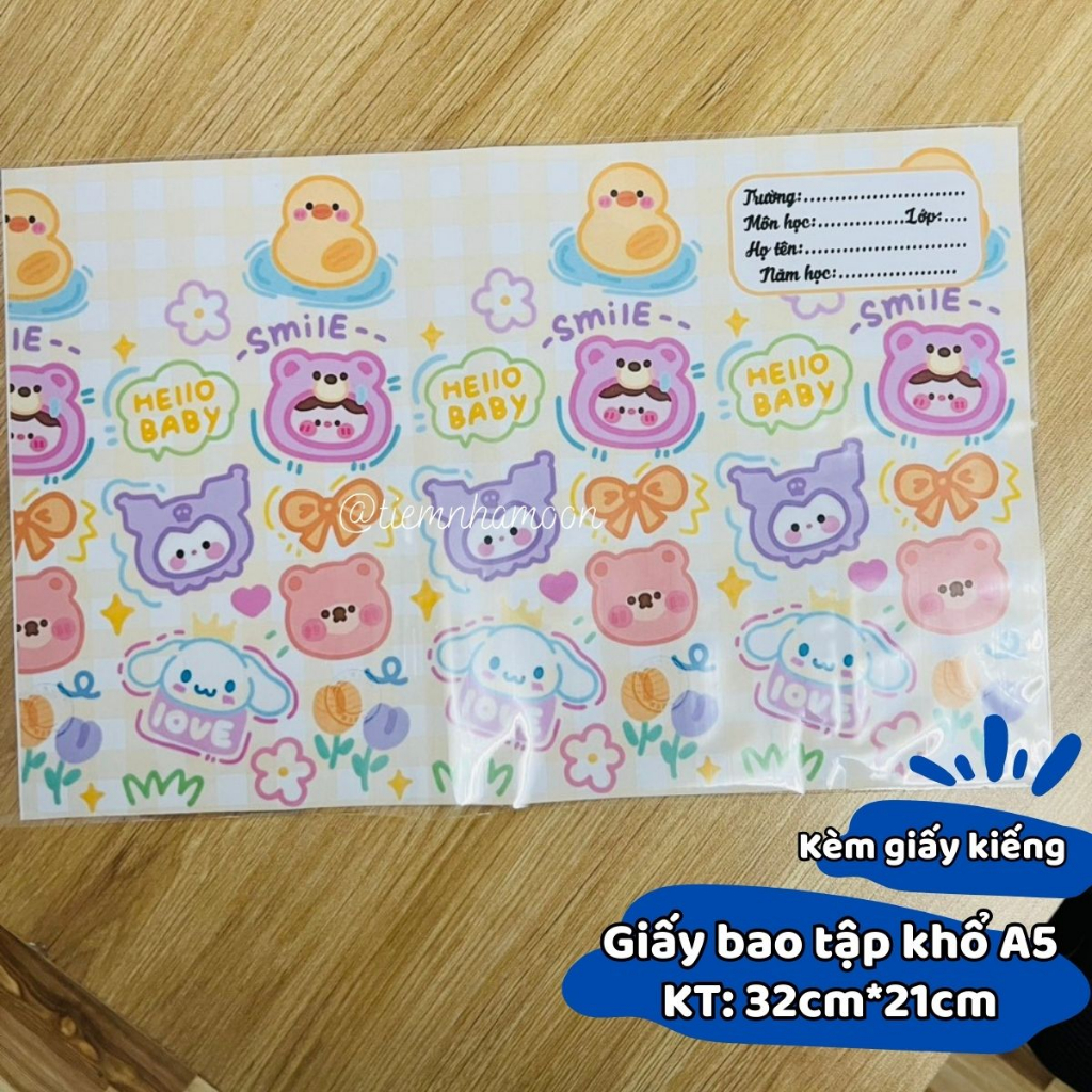 MẪU 5 - BAO TẬP KHỔ NHỎ 16cm*21cm -   BÌA BAO TẬP A5 CÓ SẴN GIẤY KÍNH MẪU DỄ THƯƠNG  - BÌA BAO TẬP CUTE