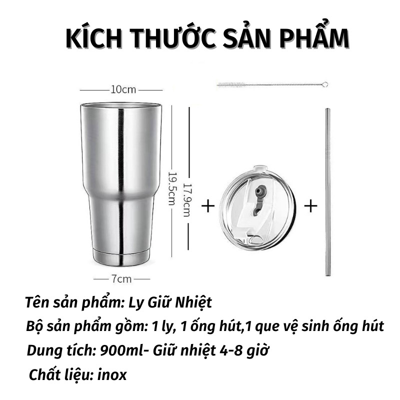 Cốc Giữ Nhiệt Ly Uống Nước Inox Không Gỉ Có Nắp Chống Tràn Kèm Ống Hút Tiện Lợi