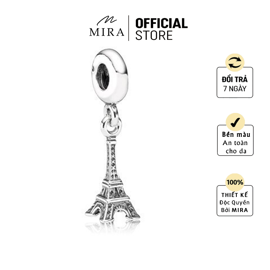 Charm, Hạt Pan MIRA & Co. - HPA21 Pan Tháp Eiffel, Mạ Bạc Xi Bạc, Mix Được Tất Cả Dòng Lắc MIRA