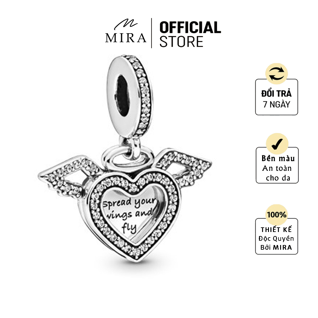 Charm, Hạt Pan MIRA & Co. - HPA22 Pan Cánh Thiên Thần, Mạ Bạc Xi Bạc, Mix Được Tất Cả Dòng Lắc MIRA