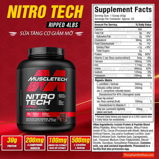 Whey Tăng Cơ và Giảm Mỡ MuscleTech Nitro Tech Ripped 4lbs