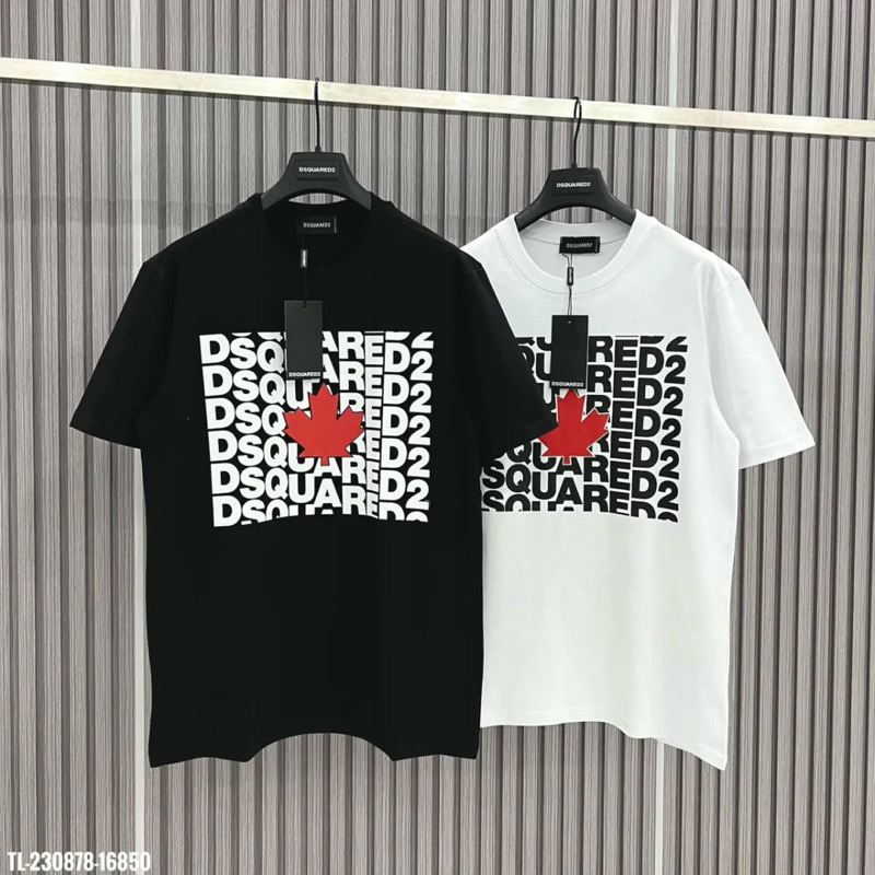 Áo Thun bản DSQ lá đỏ in hình đen trắng,áo cộc tay mùa hè phong cách nam với nữ chất mát