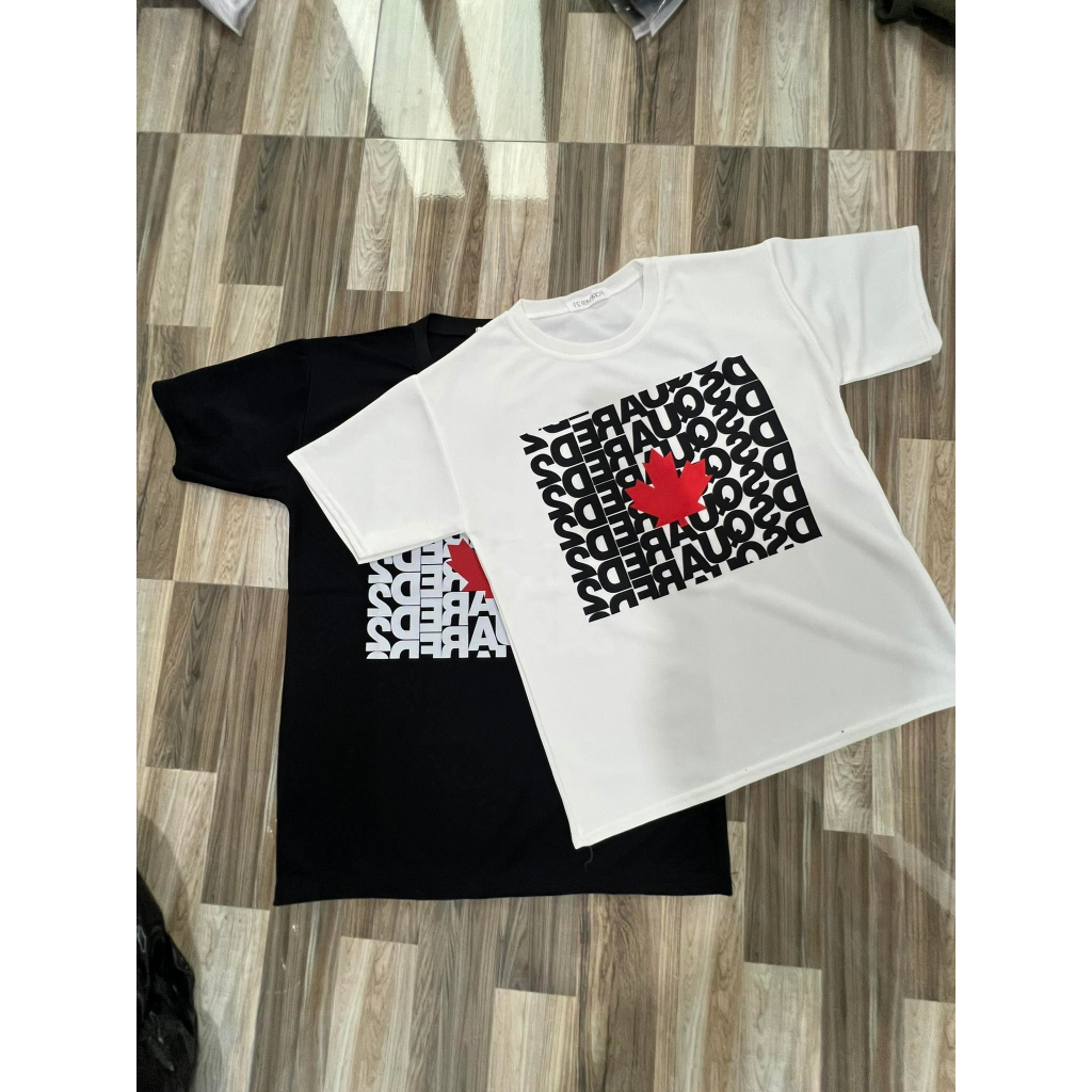 Áo Thun bản DSQ lá đỏ in hình đen trắng,áo cộc tay mùa hè phong cách nam với nữ chất mát