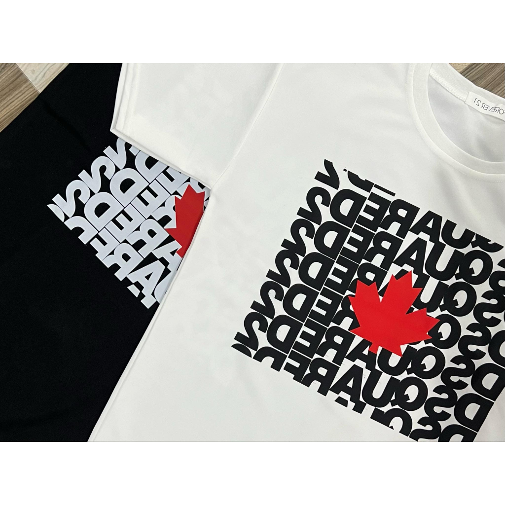 Áo Thun bản DSQ lá đỏ in hình đen trắng,áo cộc tay mùa hè phong cách nam với nữ chất mát