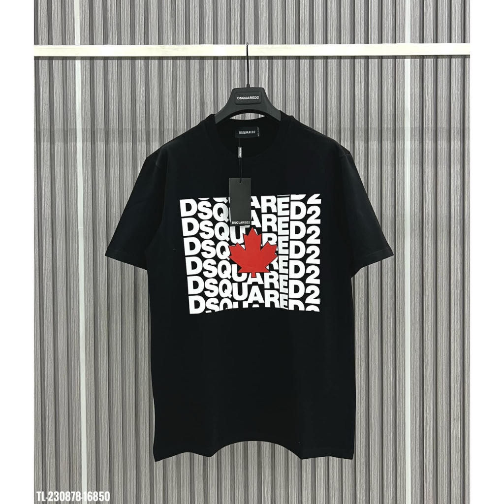 Áo Thun bản DSQ lá đỏ in hình đen trắng,áo cộc tay mùa hè phong cách nam với nữ chất mát