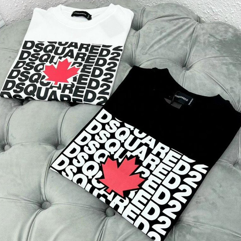 Áo Thun bản DSQ lá đỏ in hình đen trắng,áo cộc tay mùa hè phong cách nam với nữ chất mát