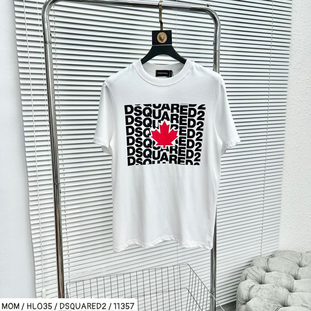 Áo Thun bản DSQ lá đỏ in hình đen trắng,áo cộc tay mùa hè phong cách nam với nữ chất mát