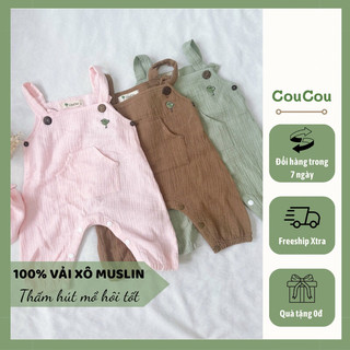 Set yếm dài bé trai và gái CouCou vải Xô Muslin mềm mịn, thấm hút mồ hôi tốt