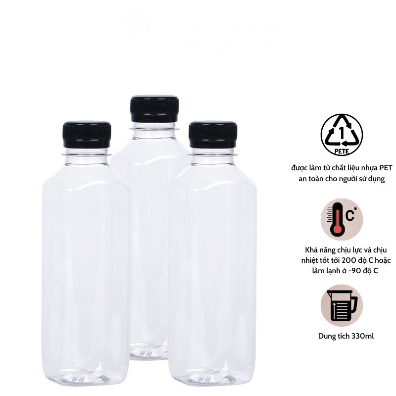 Chai nhựa PET vuông 350ml đựng trà sữa, nước ép đồ uống, chai nhựa vuông đựng đồ uống giải khát