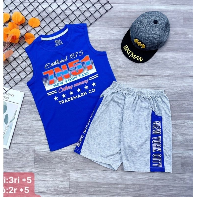 Bộ ba lỗ bé trai size đại cồ 40-60kg hàng chính phẩm chất cotton co dãn mát mịn