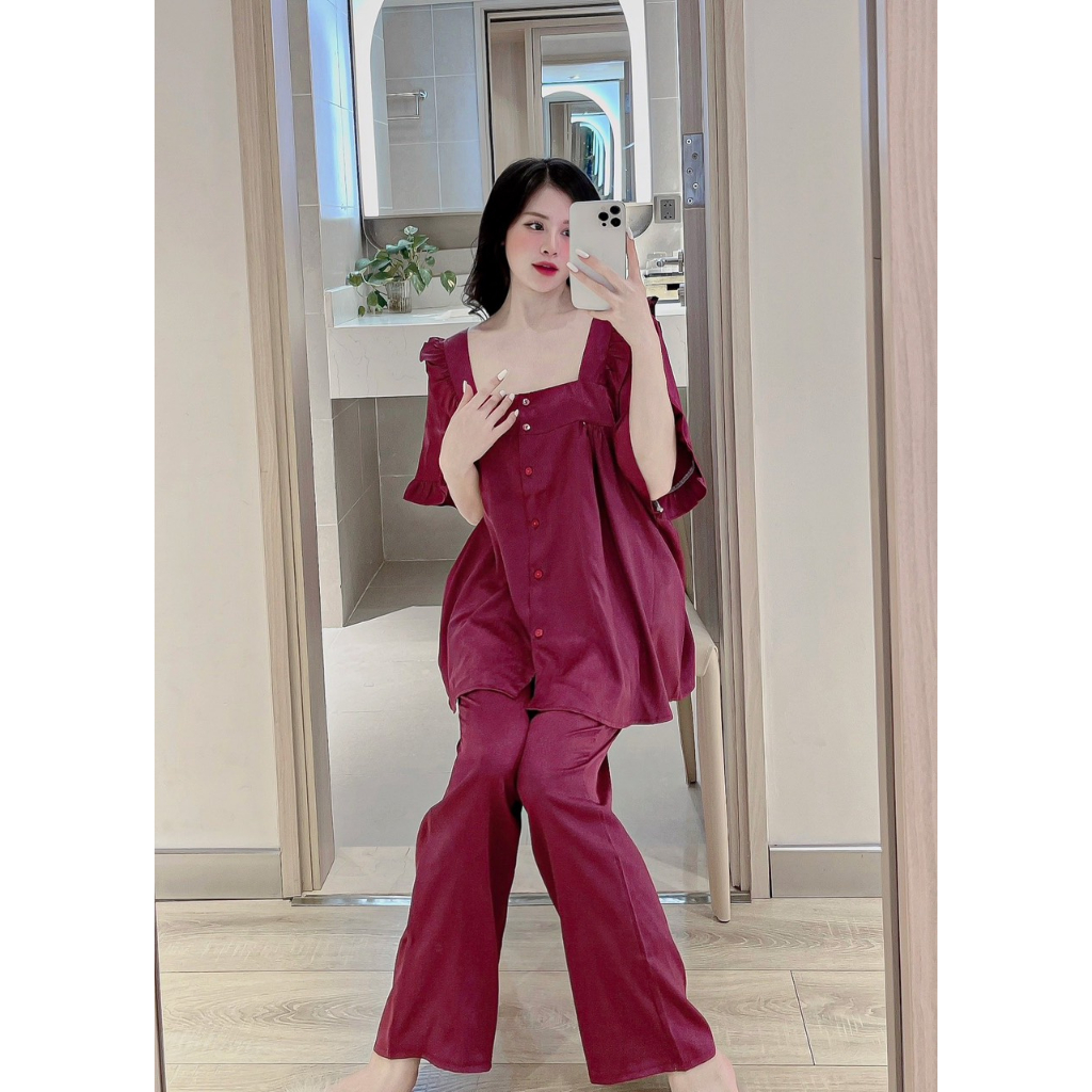 Đồ bộ nữ bigsize phom 58kg - 70kg . Đồ bộ mặc nhà thiết kế cổ vuông, phía sau cổ có dây đan chéo