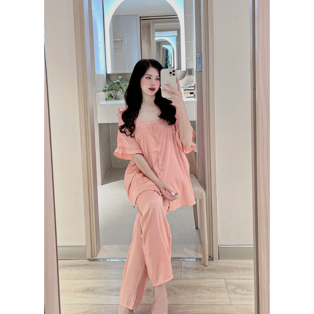 Đồ bộ nữ bigsize phom 58kg - 70kg . Đồ bộ mặc nhà thiết kế cổ vuông, phía sau cổ có dây đan chéo