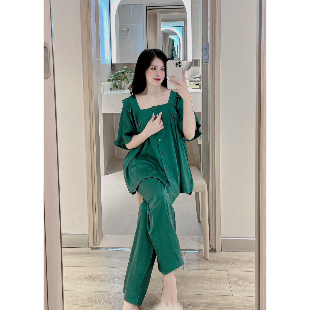 Đồ bộ nữ bigsize phom 58kg - 70kg . Đồ bộ mặc nhà thiết kế cổ vuông, phía sau cổ có dây đan chéo